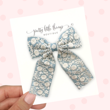 Load image into Gallery viewer, Embroidered Long Tailed Bow - Blue