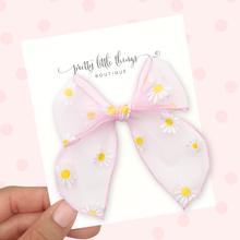 Load image into Gallery viewer, Pink Daisies- Tulle Fable Bow - Long Tailed
