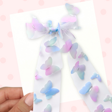 Load image into Gallery viewer, Butterfly Gardens - Purple - Long Tailed Ribbon Bow