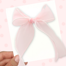 Load image into Gallery viewer, Pearl Edged -Pink - Long Tailed Ribbon Bow