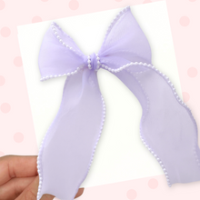 Load image into Gallery viewer, Pearl Edged - Purple - Long Tailed Ribbon Bow