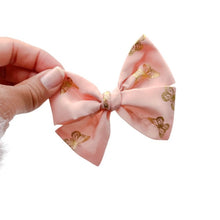 Load image into Gallery viewer, Pink Silk w/ Gold Butterflies - Nola Handtied Bow - 3.75”