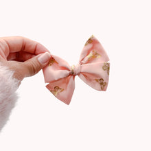 Load image into Gallery viewer, Pink Silk w/ Gold Butterflies - Nola Handtied Bow - 3.75”