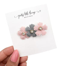Load image into Gallery viewer, Crystal Flower Trio - Pink/Grey - 4.5cm Bar Clip