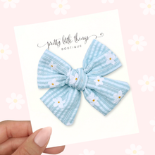 Load image into Gallery viewer, Seersucker Daisies - Blue - Nola Handtied Bow 3.75