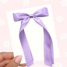 Load image into Gallery viewer, Silk Ribbon Bow - Purple - Long Tailed - 3.5"