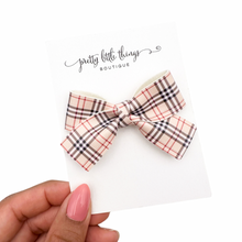Load image into Gallery viewer, Twist Bow - Beige Plaid - 3"