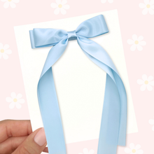 Load image into Gallery viewer, Silk Ribbon Bow - Blue - Long Tailed - 3.5"