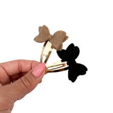 Load image into Gallery viewer, Felt Bow - Beige/Black - Snap Clip - Set of 2 - 2.5”