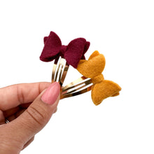 Load image into Gallery viewer, Felt Bow - Wine/Mustard - Snap Clip - Set of 2 - 2.5”
