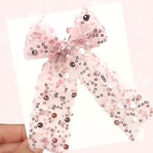 Load image into Gallery viewer, Sequin & Pearl Tulle - Long Tailed - Pink