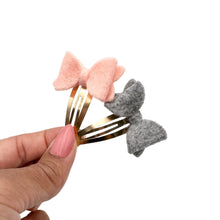 Load image into Gallery viewer, Felt Bow - Pink/Grey - Snap Clip - Set of 2 - 2.5”