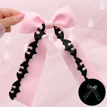 Load image into Gallery viewer, Bats - Long Tailed Ribbon Bow (Glow in the Dark)