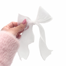 Load image into Gallery viewer, Pearl Edged - White - Long Tailed Ribbon Bow
