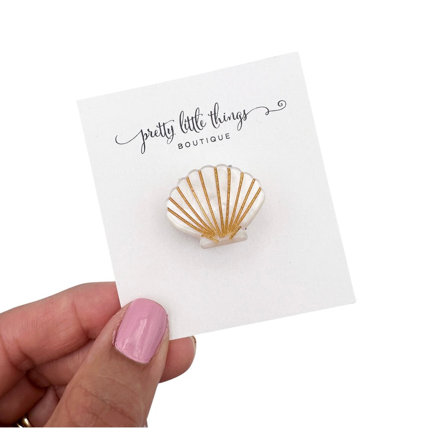 Seashell Micro Claw Clip - White - 1.5