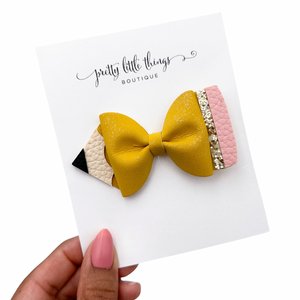 Pencil Bow - Yellow - 4”