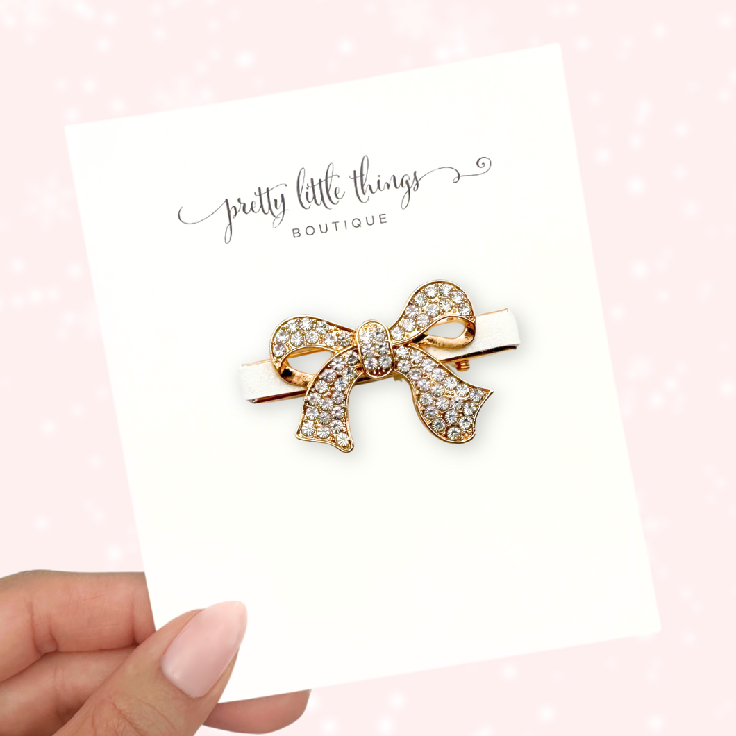 Crystal Bow on White - Bar Clip 4.5 cm