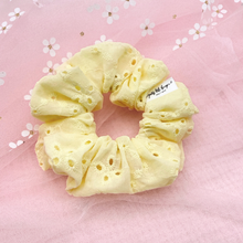 Load image into Gallery viewer, Eyelet Lace - Yellow - Scrunchie (Adult) - 3 for $30
