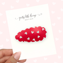 Load image into Gallery viewer, White Mini Hearts on Red - Snap Clip - 3 for $10
