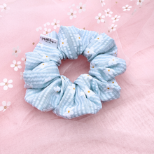 Load image into Gallery viewer, Seersucker Daisies - Blue - Scrunchie (Adult) - 3 for $30
