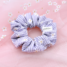 Load image into Gallery viewer, Seersucker Daisies - Purple - Scrunchie (Child) - 3 for $30
