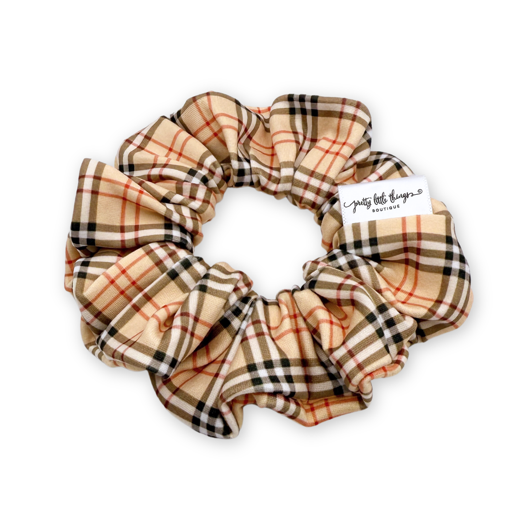 Beige Plaid - Scrunchie (Adult) - 3 for $30