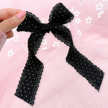 Load image into Gallery viewer, Corduroy - Black - Long Tailed Ribbon Bow
