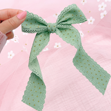 Load image into Gallery viewer, Corduroy - Green - Long Tailed Ribbon Bow
