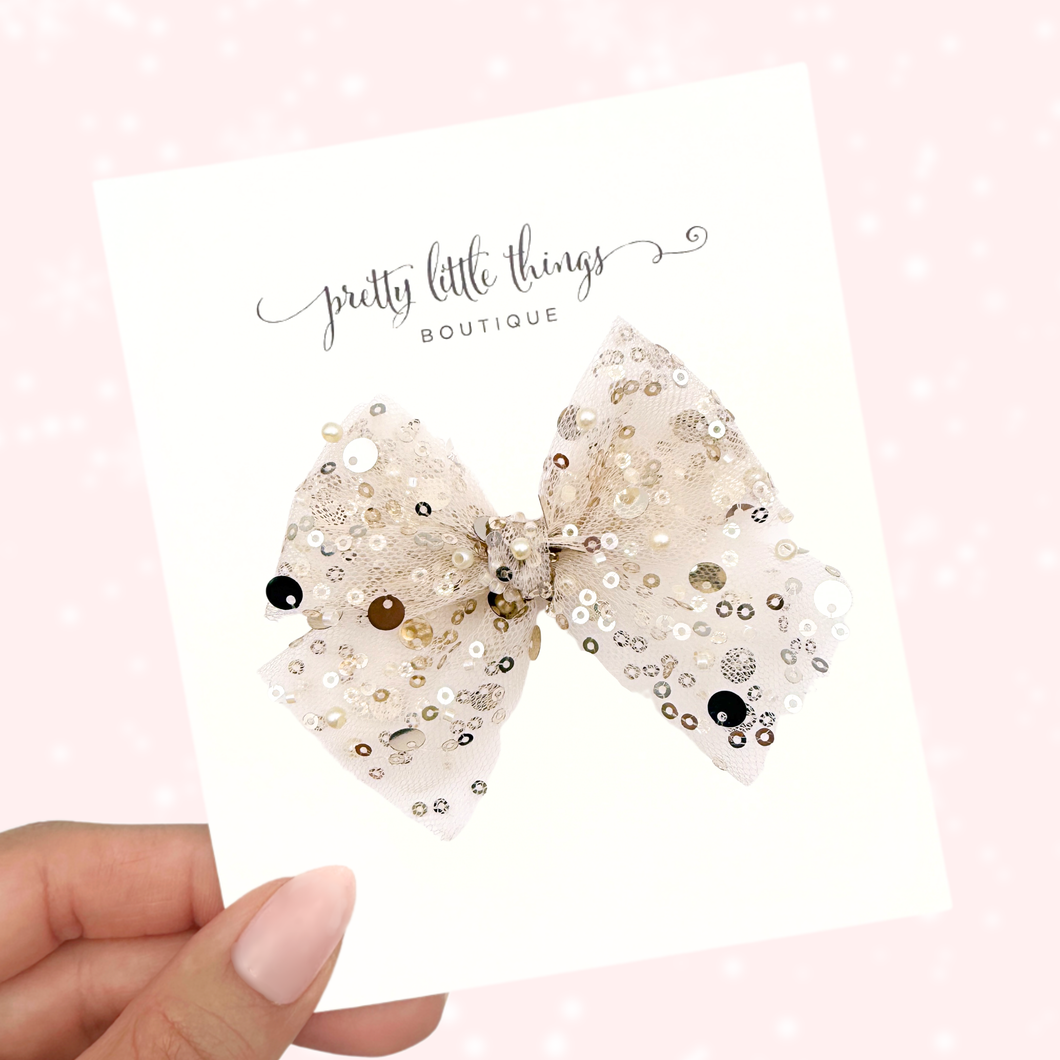 Sequin & Pearl Tulle - Champagne