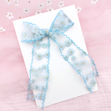 Load image into Gallery viewer, Floral Ribbon - Blue - Long Tailed - 3.5"
