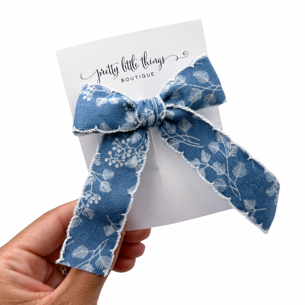 Denim Embroidered Floral Bow