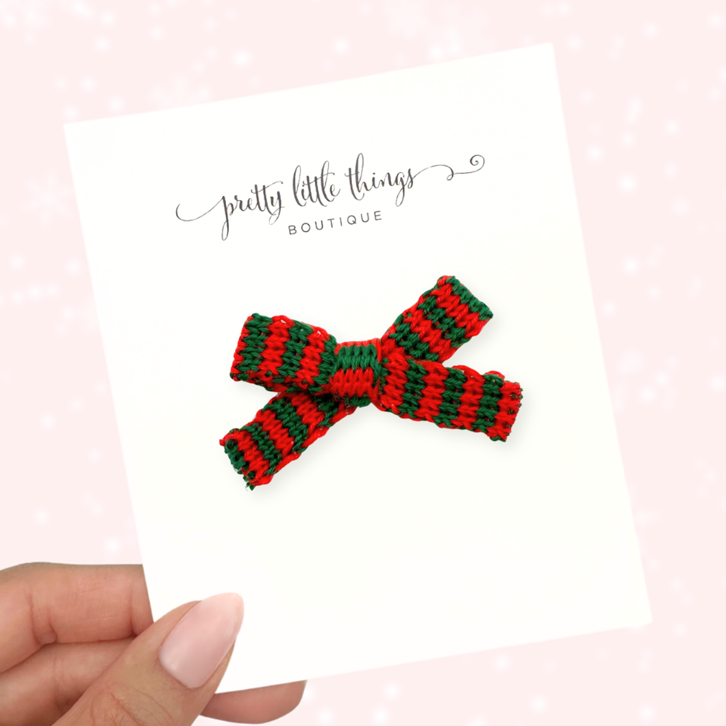 Woven Bow - Red & Green Stripes