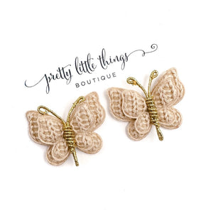 Beige Woven Butterflies - Pigtails - Set of 2