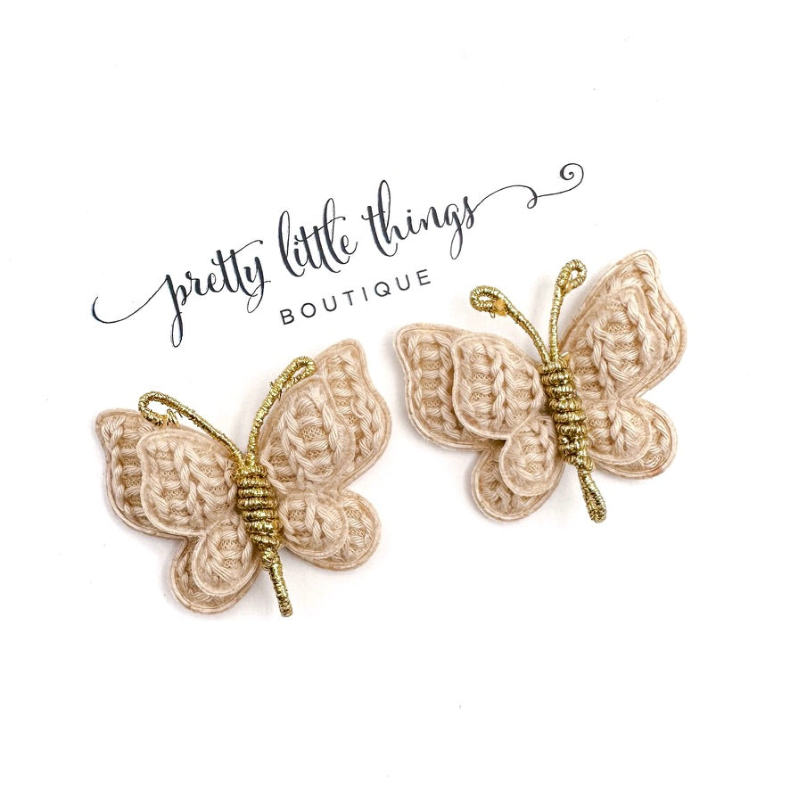 Beige Woven Butterflies - Pigtails - Set of 2