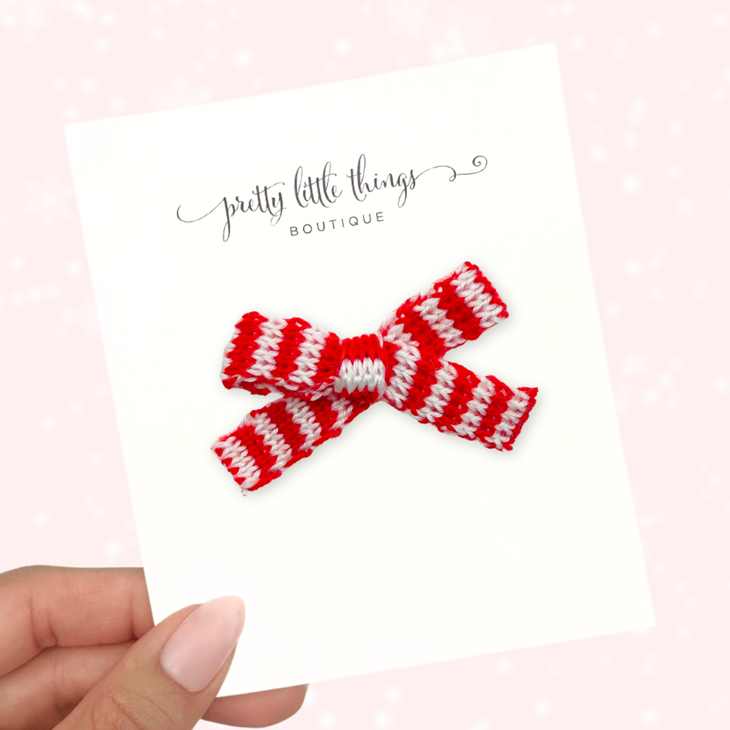 Woven Bow - Red & White Stripes