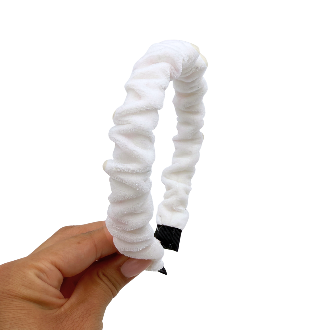 Velvet Shimmer - Scrunch Headband - White