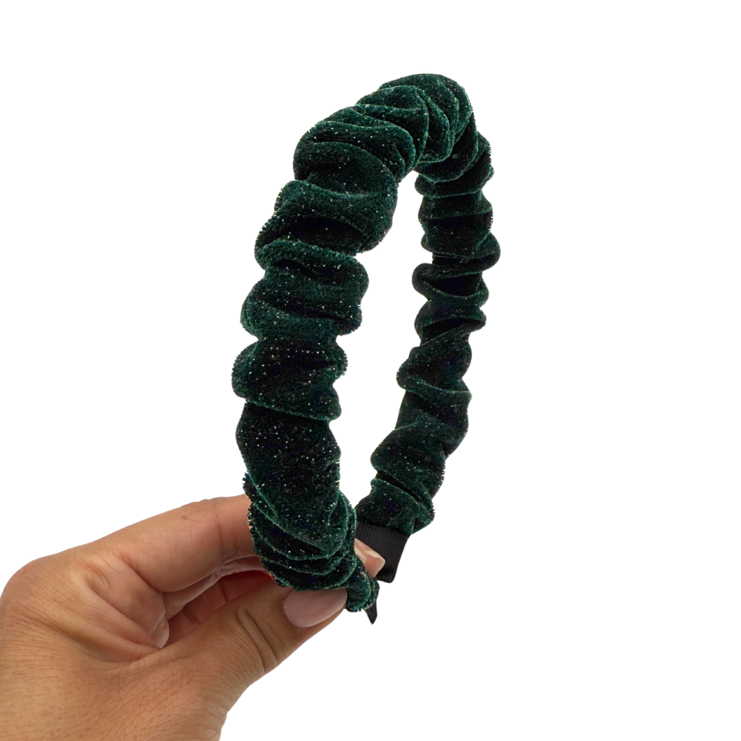 Velvet Shimmer - Scrunch Headband - Green