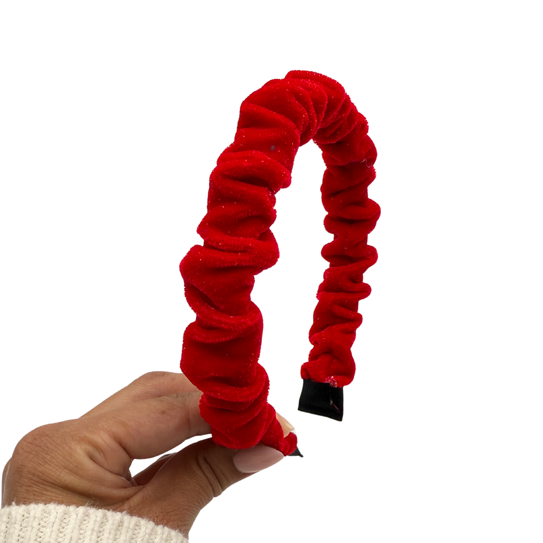 Velvet Shimmer - Scrunch Headband - Red