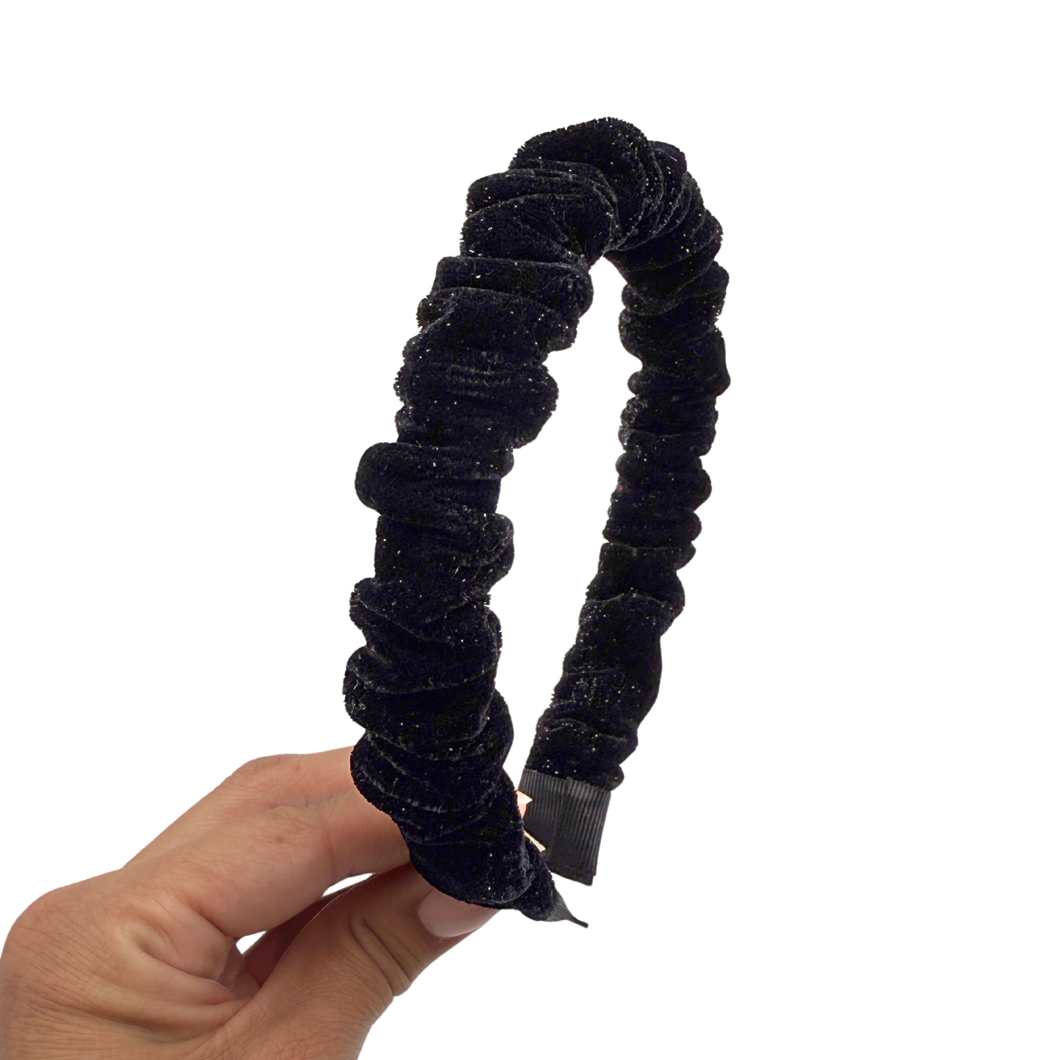 Velvet Shimmer - Scrunch Headband - Black