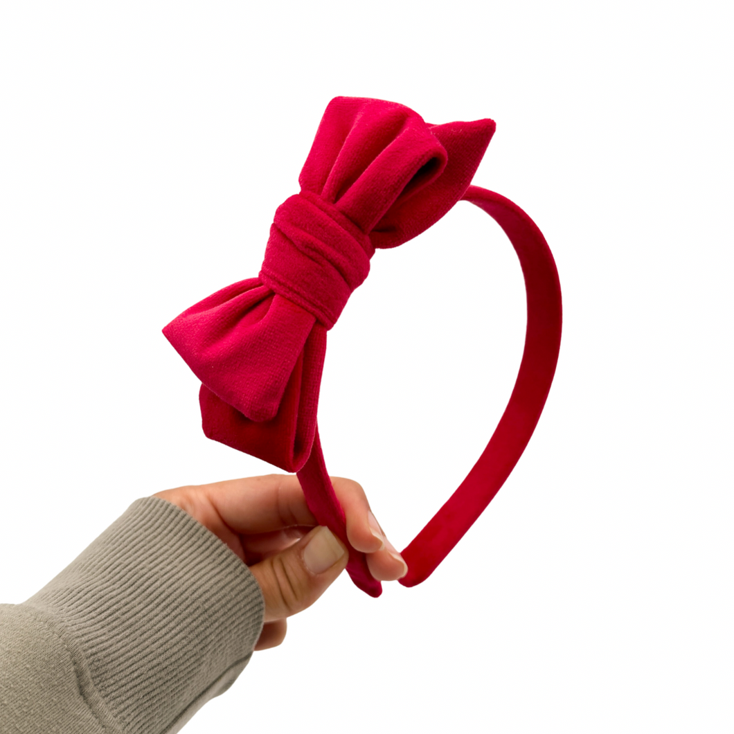 Velvet Present Bow Headband - Ruby Red