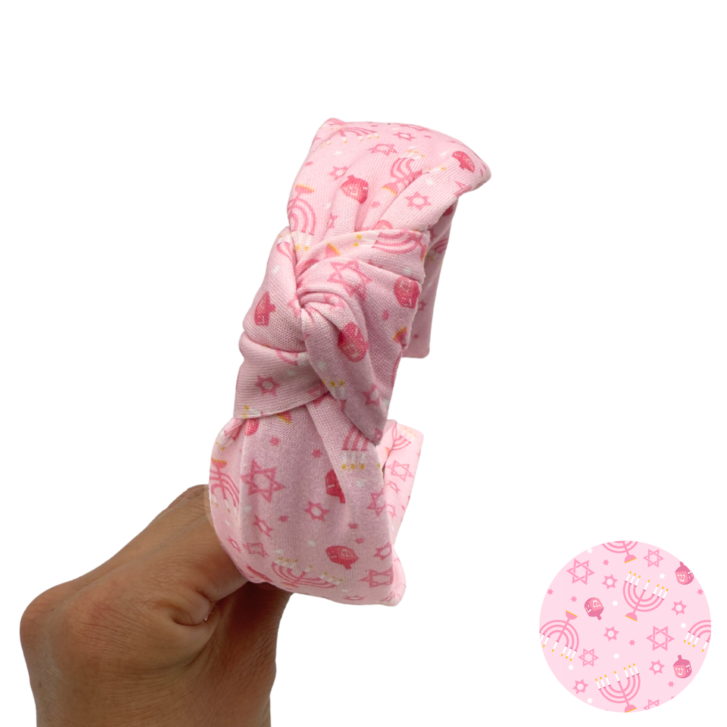 Pink Menorah - Hanukkah - Knot Headband (Parcel Shipping Only)