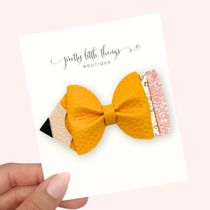 Pencil Bow - Yellow - 4”