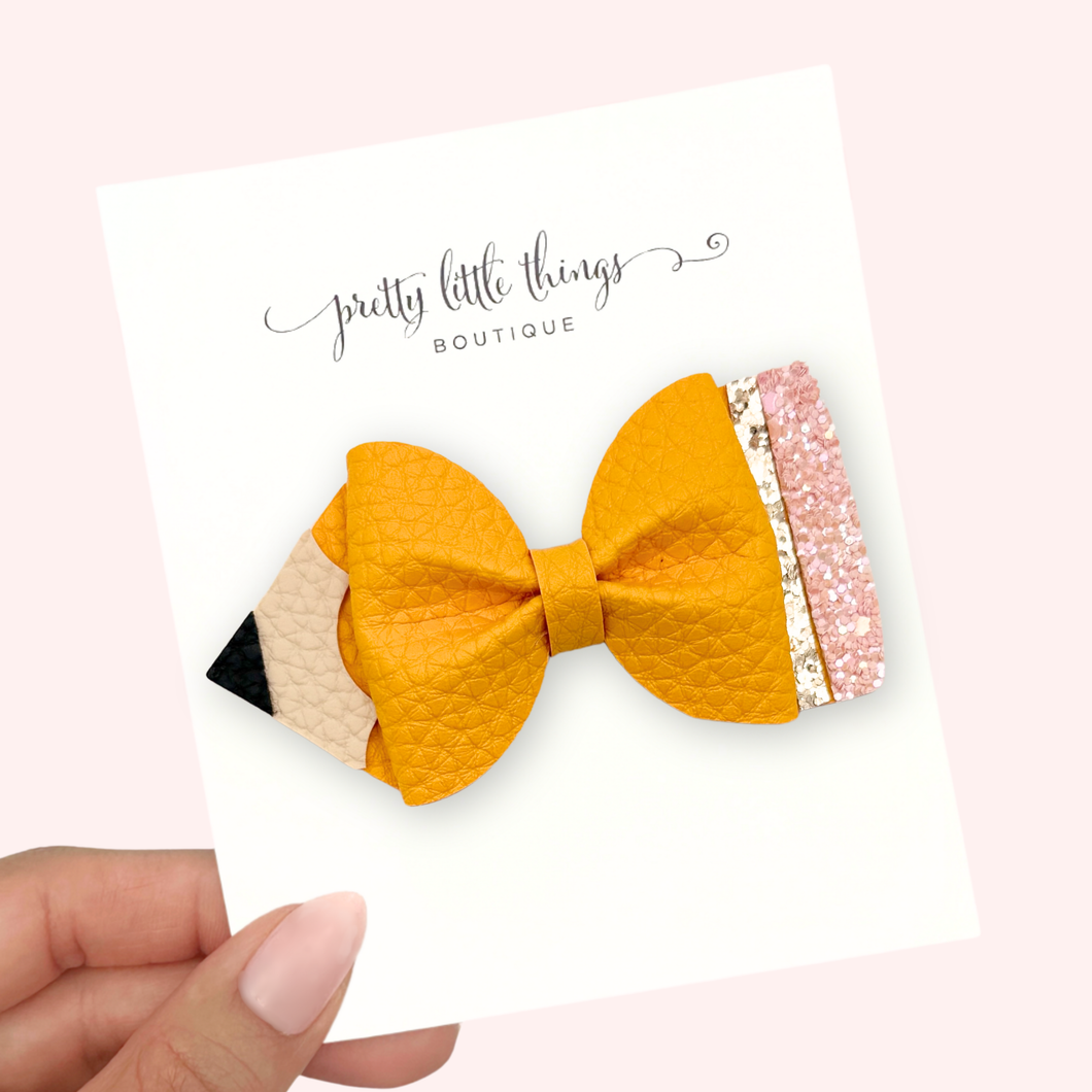 Pencil Bow - Yellow - 4”