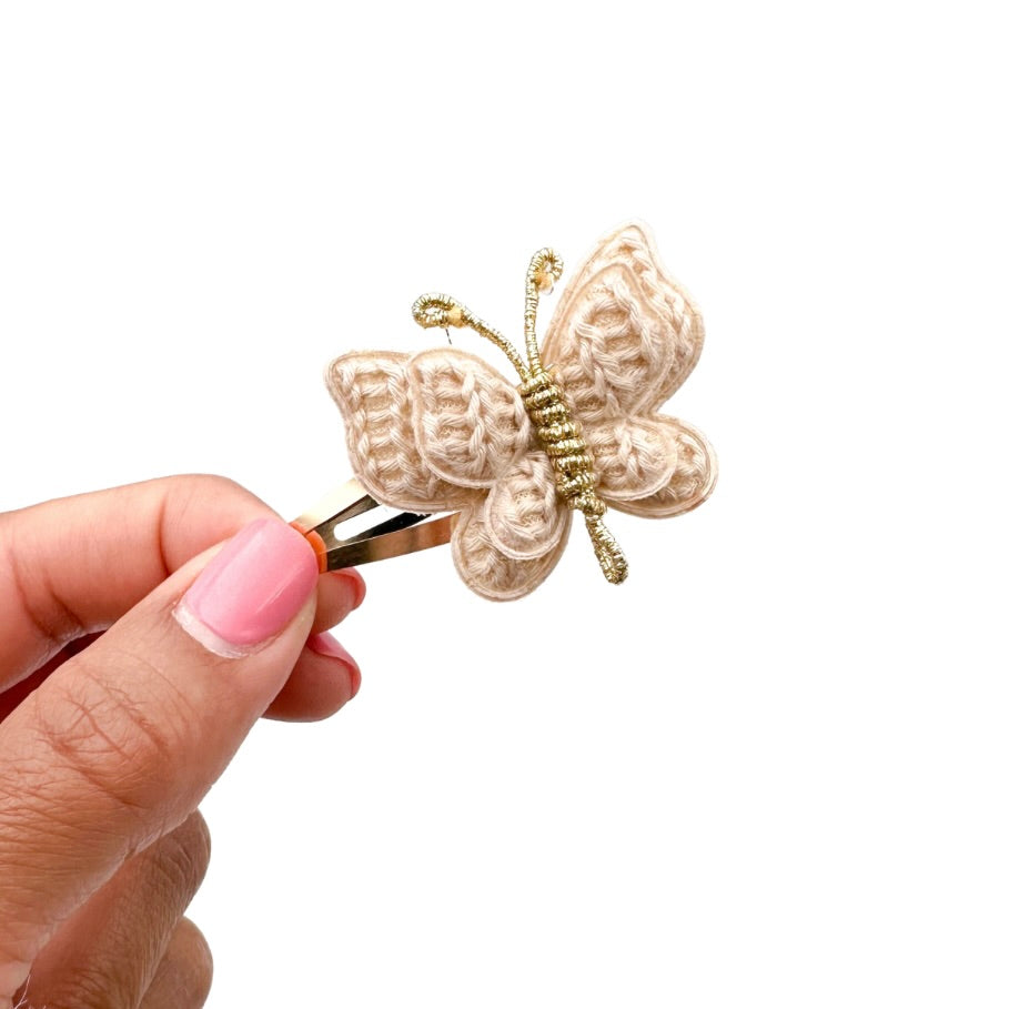 Beige Woven Butterfly Clip