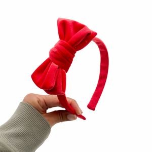 Velvet Present Bow Headband - Christmas Red