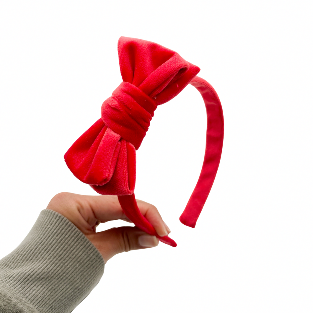 Velvet Present Bow Headband - Christmas Red