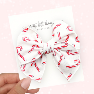 Candy Cane on White - Fable Bow - 4”