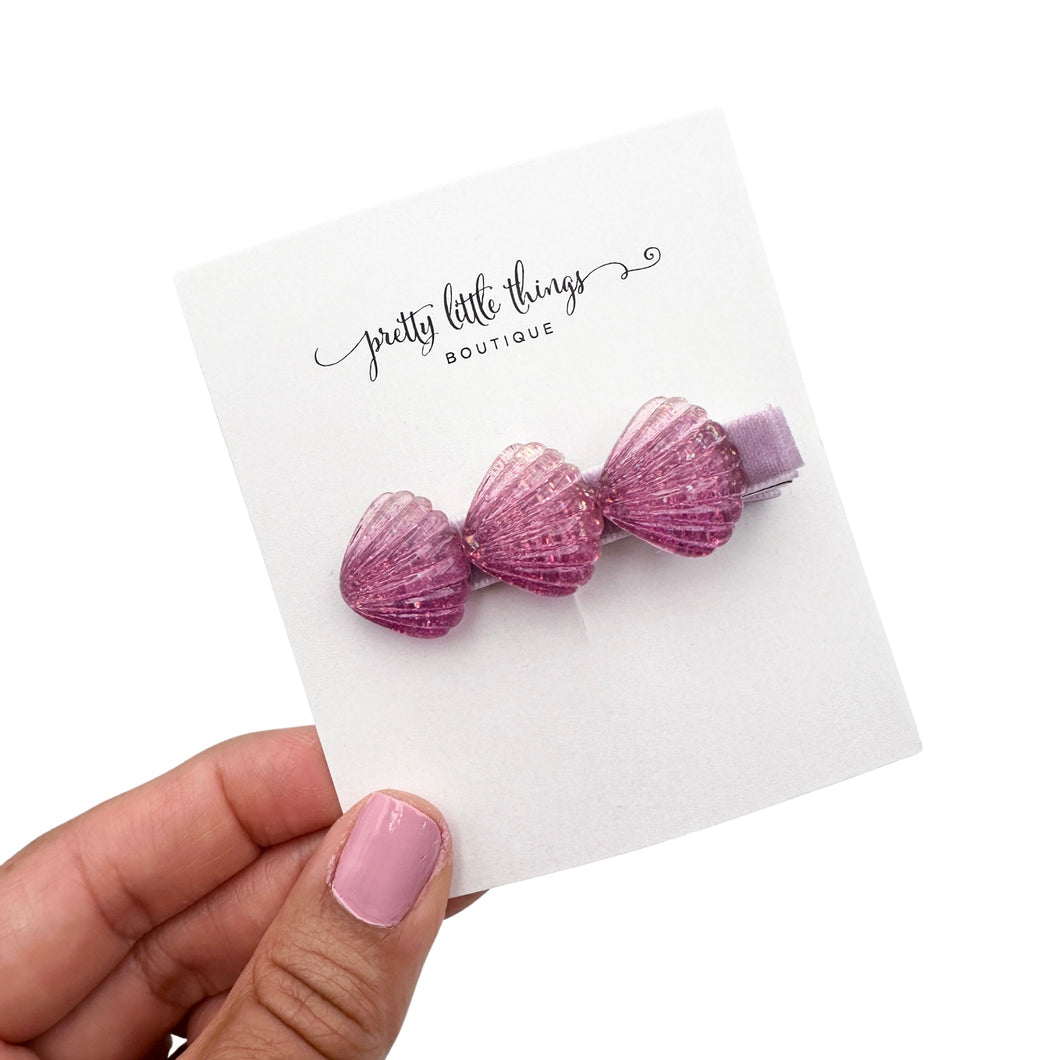 Seashell Trio - Purple - 5.5cm Bar Clip