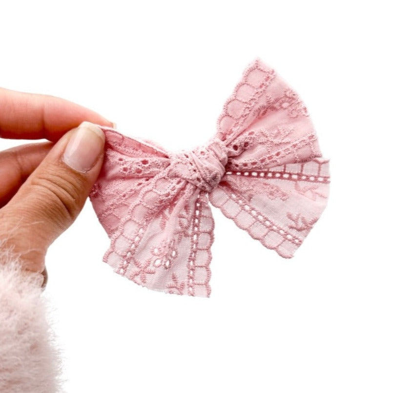 Lace - Pink - Nola Handtied Bow - 3.75”