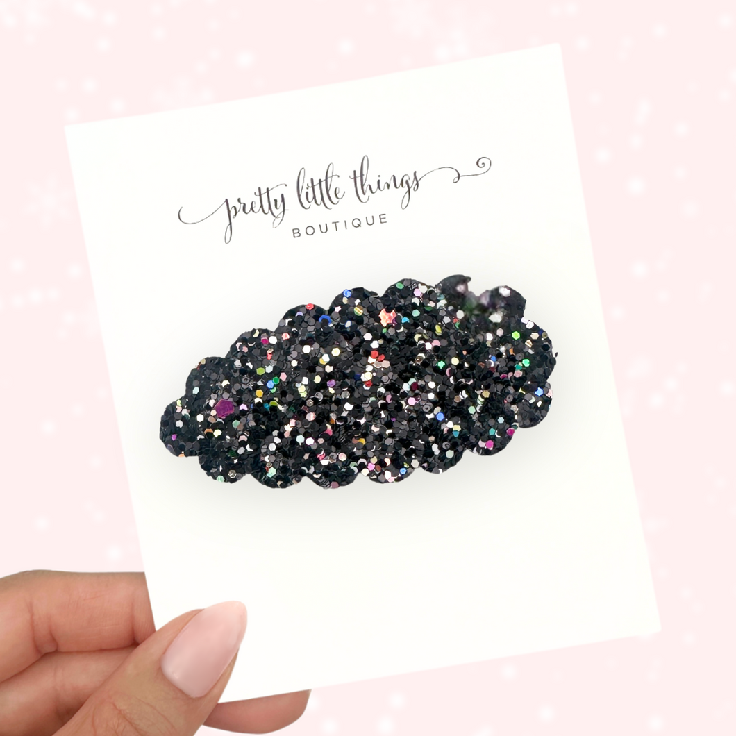 Black Disco Glam Glitter  - Snap Clip - 3 for $10